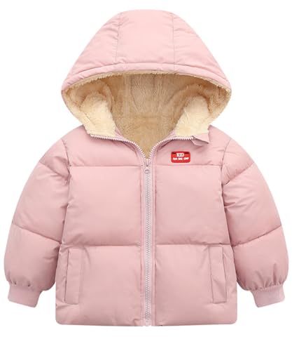 Kids4ever Manteau d'hiver à capuche épais et chaud pour bébé fille avec deux poches Rose 2-3 ans