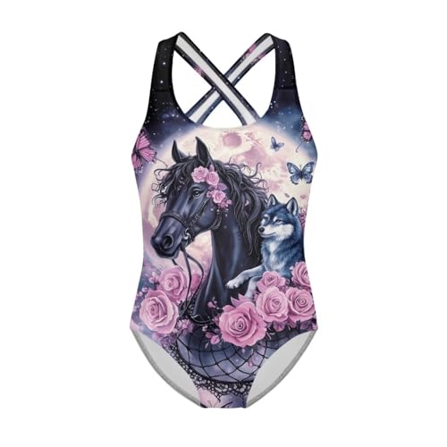 Image of WELLFLYHOM Girls Bathing Suits One Piece 5-14 Kids Full Coverage Swimsuits Cross Back Summer Swimwear for Beach Holiday