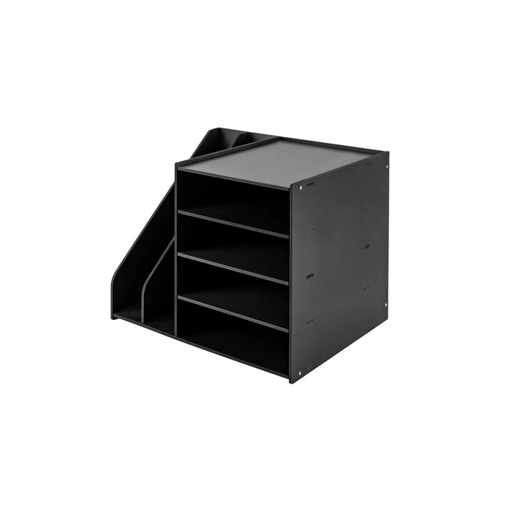 Convenient File Holder Organizer 4+2 Tier, Pvc Document Mail Sorter Holds Files Books Envelopes(Black)