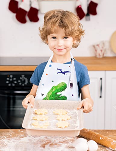 WERNNSAI Dinosaur Apron Set - Waterproof Chef Artist Cooking Aprons for Kids Boys Kitchen Bib with Adjustable Strap Pocket Chef Hat and Mittens for Baking Painting Party (Extra Small, 2-5 Years)