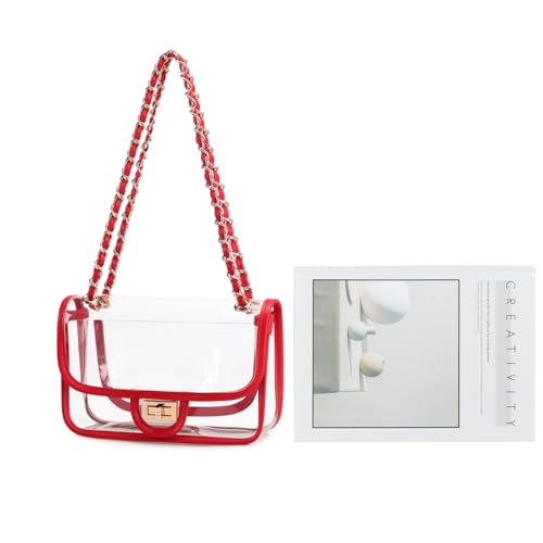 Image of Womens PVC Clear Purse Handbag with Chain Stadium Approved Clear Bag See Through Bag for Working and Concert