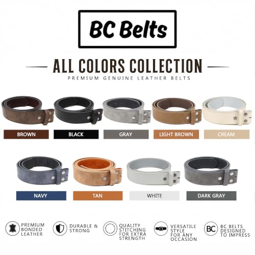 Image of BC Belts Leather Belt Strap with Vintage Distressed Texture 1.5 inch Wide with Snaps and without Buckle