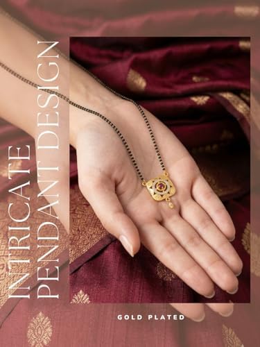 Traditional Mangalsutra For Women, Black Beads Chain With Pendant, Gold Plated Mangalsutra Necklace, Ethnic, Stylish Anniversary, Wedding, Festive Mangalsutra Jewellery For Women-18_20319 image 4