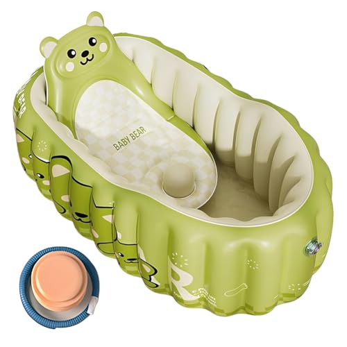 RANJIMA Bañera hinchable con respaldo, bañera antideslizante para recién nacidos y niños pequeños, bañera portátil con asiento y almohadilla de aire, bomba de aire para casa, viajes, uso seguro