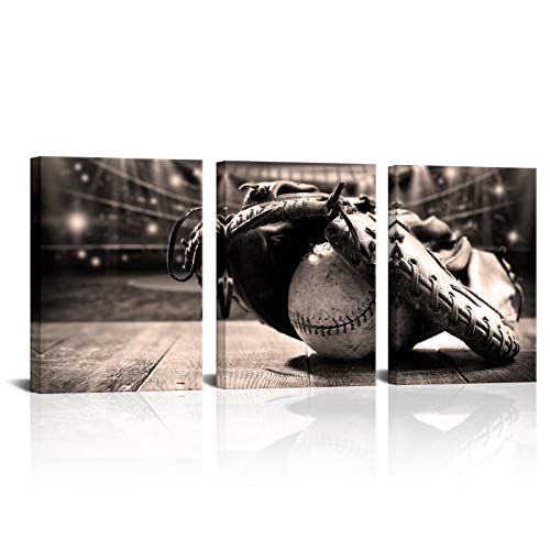 Kalormore Sepia Baseball Picture Retro Sports Poster Canvas Prints Stretched on Wood Frame Retro Wall Decor for Boys Teen's Bedroom Play Game Room Decoration