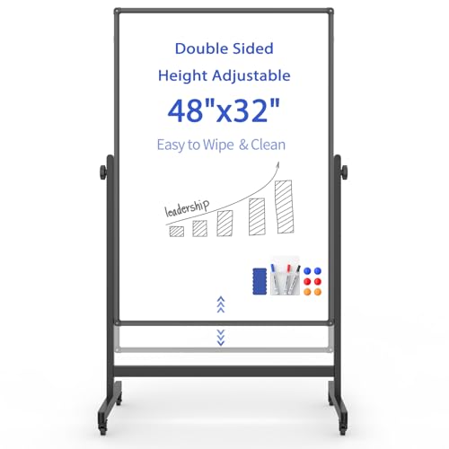 Rolling Whiteboard on Wheels, Double-Sided Magnetic Dry Erase Board with Stand, Mobile White Board for Office, Classroom, Home (32" x 48")