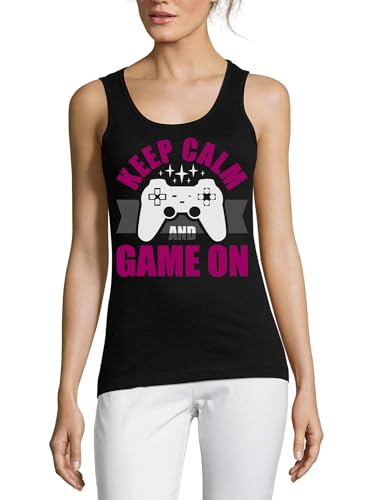 Débardeur en coton noir Keep Calm and Game On pour femme finitions haut de gamme
