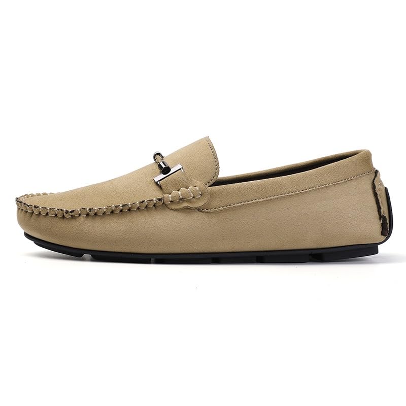 Mens Loafers Suede Vamp Round Toe Driving Shoes Resistant Flat Heel Comfortable Prom Slip On(Khaki,10)