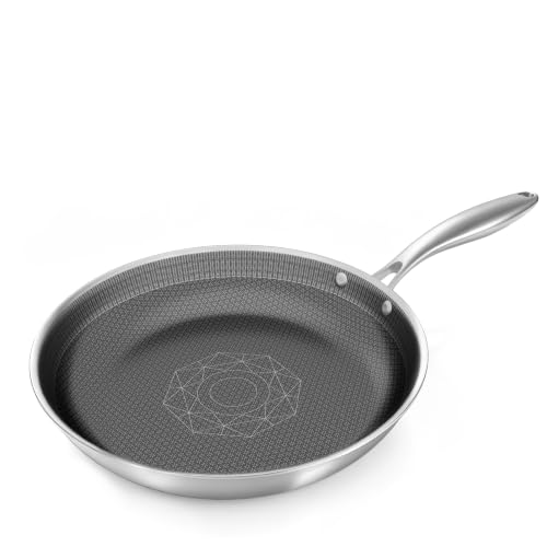 Image of COOKER KING 12-Inch Stainless Steel Pan, Hybrid Nonstick Frying Pan - 3-Ply Clad Cookware, Healthy & Non-Toxic, Dishwasher & Oven Safe, Stay-Cool Handle, Induction Compatible - Metal Utensil Safe