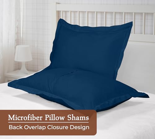 Image of Royale Linens Pillow Shams 2 Pack Euro Size 26x26 Inch - Brushed 1800 Microfiber - Bed Pillow Shams, Wrinkle Resistant Super Soft and Cozy - Back Overlap Closure - Oxford Pillowcase (Euro, Navy)