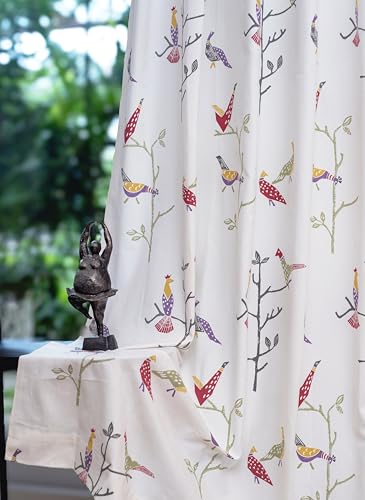 Image of Tranquebar Curtain Co. Window Curtains 6 Feet, 60-65% Room Darkening, Multicolor Bird Print, Cotton Curtains for Window, Cotton Curtains 6 Feet Long Set of 2, BackTab Loops, Shiri (183 cm) - Set of 2