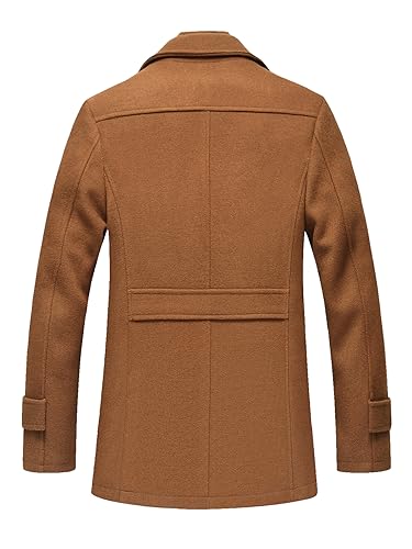 Image of INVACHI Men's Wool Blend Coat Warm Winter Trench Coat with Detachable Soft Scarf Single Breasted Pea Coat