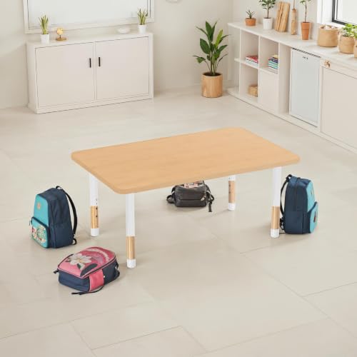 Image of 30 inch x 48 inch Rectangle Kids Classroom Table with Adjustable Chunky Wood Legs