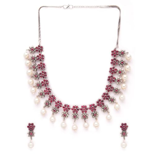 See full amazon price history chart for Rubans Oxidised Silver Plated Faux Ruby Floral Necklace Set For Women Rubans Oxidised Silver Plated Faux Ruby Floral Necklace Set For Women (B0D6RYDMFS) Amazon Price History, Amazon Price Tracker