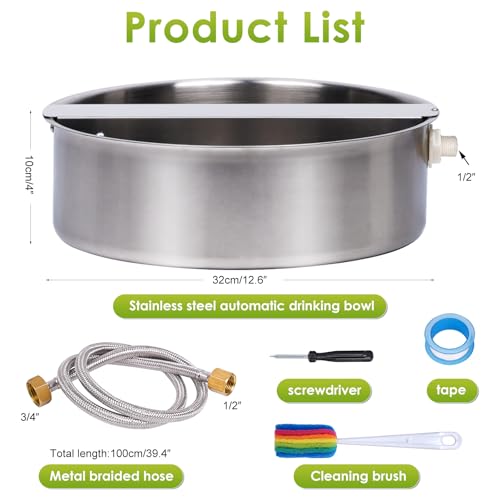 KHEARPSL Automatic Dog Water Bowl Dispenser Large Breed Outdoor Pet Water Fountain Pet Waterer with Float Valve 6.5L Heavy-Duty Stainless Steel Auto Waterer for Large Dogs Cats Puppy Chicken Goat