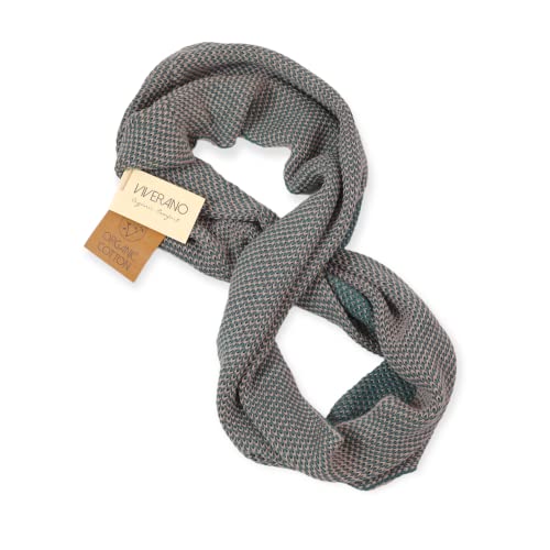 Mens Rib Knit Winter Infinity Circle Loop Scarf, Organic Cotton, Soft Thick Warm Cozy (Olive/Beige) #TOP2