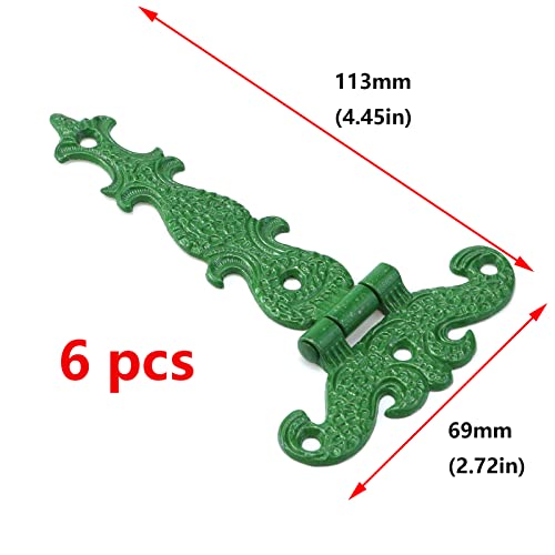 Antrader 6-Pack T Hinge, 4.45" X 2.72" - Zinc Alloy T-Strap Hinge, Gate Hinge With Screws,Green #TOP1