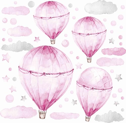 Sticker mural montgolfière rose pastel pour décorer un mur blanc sans peinture - 5