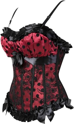 Image of Women's Lace up Gothic Jacquard Shoulder Straps Tank Overbust Shaper Corset Bustiers Top