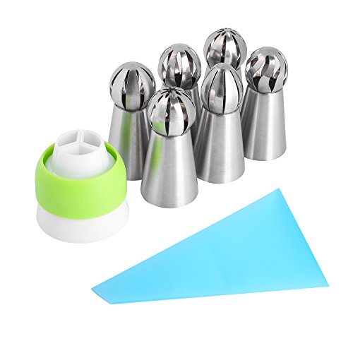 Russian Ball Tips, PROMENE Russian Sphere Ball Icing Tips Nozzles Cake Decorating Supplies Cookies Macaron Cupcake Decorating Tips Kits with 3 Colors Coupler (6 Sets)
