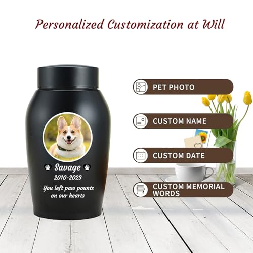 WXMYOZR Haustier Urnen für Hunde Asche personalisiert, Hund Urnen für Asche anpassbar, Edelstahl Hund Einäscherung Urnen Hund Memorial Keepsake Urnen,Schwarz,Big