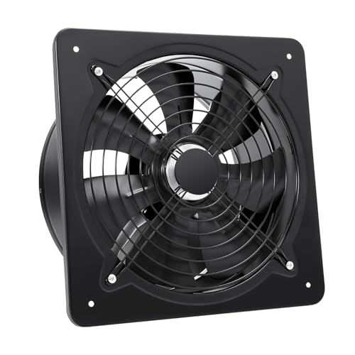 NIENIEE Black Carbon Steel Wall Mount Exhaust Fan, 125W All-Copper Motor Kitchen Exhaust Fan, 7 Blades Garage Exhaust Fan with Auto Check Valve - 2000m³/h Ventilation for Kitchen, Basement & Workshop