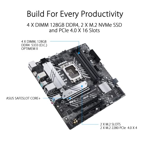 ASUS PRIME B660M-A D4 Scheda Madre mATX, Intel B660, LGA1700, DDR4, PCI 4.0, LAN Intel 1Gb, Realtek 7.1 Surround, 2xM.2, 4xSATA 6GB/s, USB 3.2 Gen 2, Armoury Crate, Nero - Scheda madre - Immagine 3