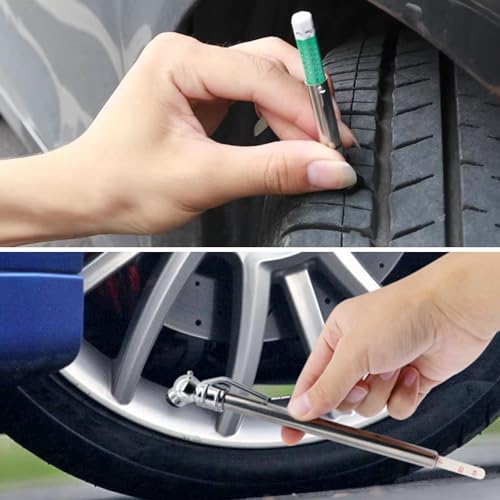 Image of Color Coded Tire Tread Depth Gauge 32nds with Pencil Tire Pressure Gauge 5-50 PSI, Air Pressure Gauge for Tires, Professional Tire Thread Meter Tool for Motorcycle,School Bus,SUV