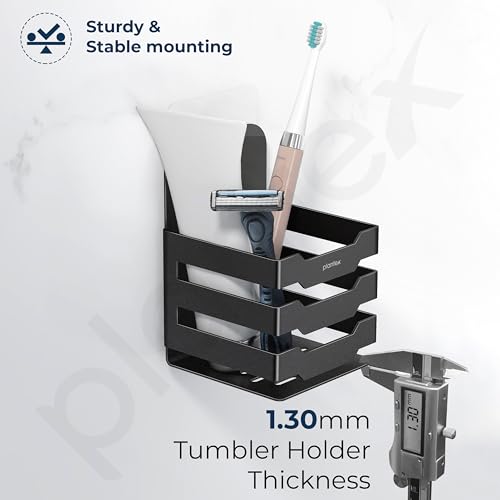 Image of Plantex Self Adhesive Tumbler Holder for Barthroom /Stainless Steel Toothbrush Holder /Toothpaste Stand /Bathroom Accessories - Pack of 1 (1252, Black)