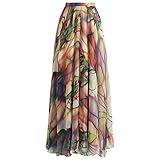 CHICWISH Women's Richly Tinting Watercolor Maxi Floral Chiffon Slip Skirt, Size XL-XXL