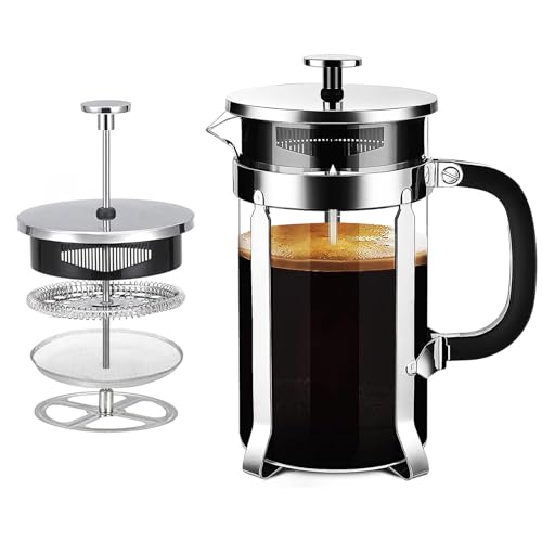 Cafetière à Piston Française en – French Press pour Café et Thé – Verre Résistant à la Chaleur avec Filtre Facile à Nettoyer – Multi-Fonction pour Maison, Voyage et Camping (600, Millilitres)
