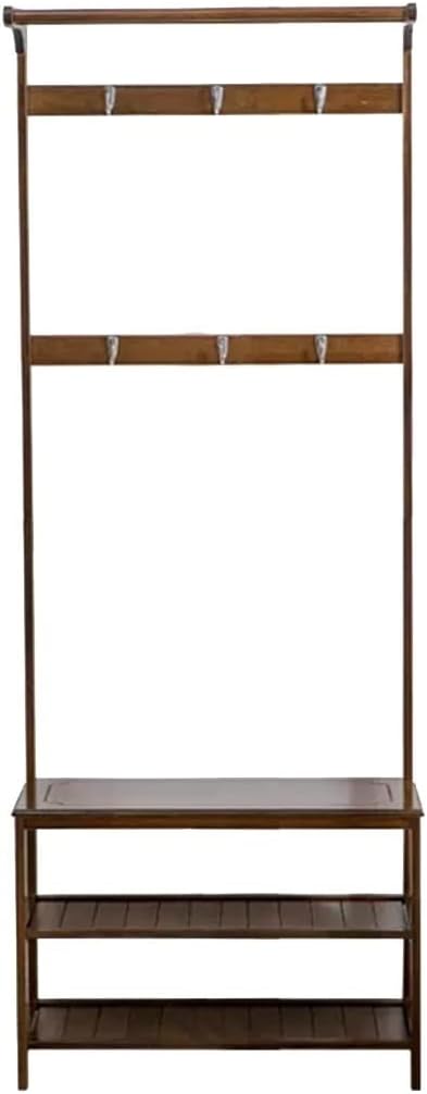 Hall Tree with Bench Coat Rack Shoe Bench 4-in-1 Hall Tree Shoe Rack for Entryway 2-Tier Storage Shelf and 6-10 Hooks for Home Office Bedroom (Color : Brown, Size : 80 * 31 * 170cm)