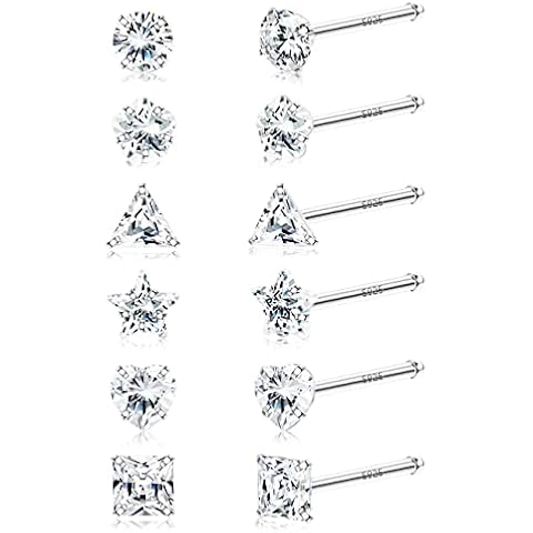 Sllaiss Sterling Silver Tiny Nose Rings Studs Set 22G 20G Multi-style CZ Bone Nose Piercing Jewelry for Women Men 3mm Cover