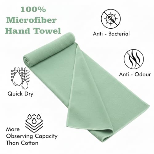 Image of Dribble Microfiber Weft Knitting 400 GSM Hand Towel 40x60 cm | Ultra Soft, Quick Dry, Highly Absorbent | Lightweight & Skin-Friendly Towel for Bathroom, Gym & Travel, Blue & Pista Green (Pack of 4)
