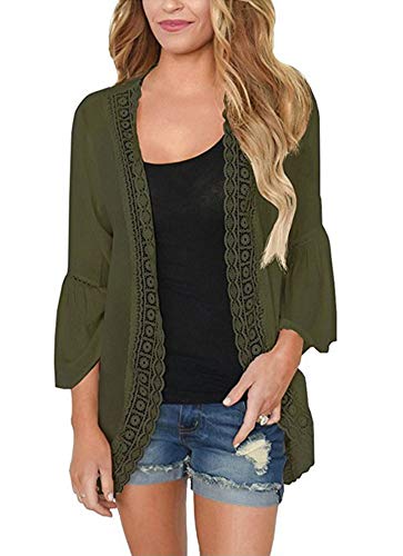 Camisunny – Blusa feminina de chiffon, estampada, estilo quimono, robe, saída de praia, 004-army Gre