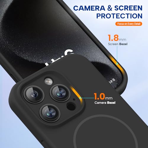 Image of Miracase Magnetic for iPhone 15 Pro Case, [Soft Anti-Scratch Microfiber Lining], Compatible with MagSafe, Liquid Silicone Shockproof Drop Protection Phone Case for 15 Pro, Black