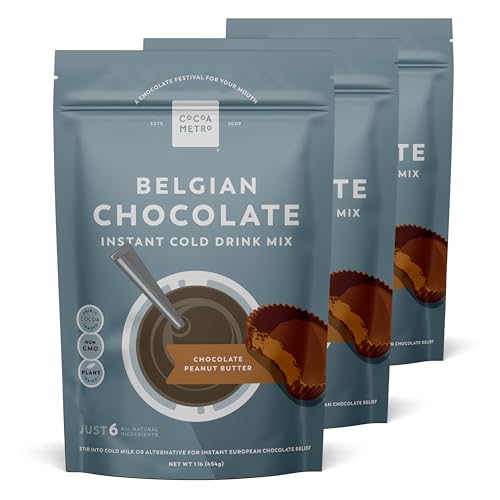 Cocoa Metro Classic Belgian Chocolate Milk - Non-GMO, Cold or Hot Drink Mix, European Flavor (3 Pack, Creamy Organic Chocolate, Peanut Butter)