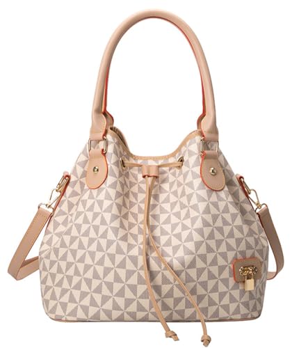 Printed Bucket Bag for Women Fashion Handbag Shoulder Bag Leather Bucket Crossbody Purse Top Handle Handbag with Drawstring