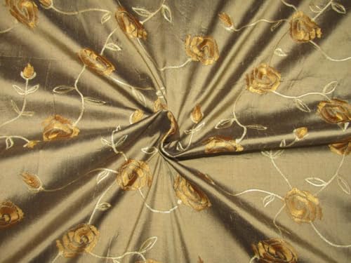 Soie brodée de couleur beige large de 137,2 cm avec tissage Dupioni structuré