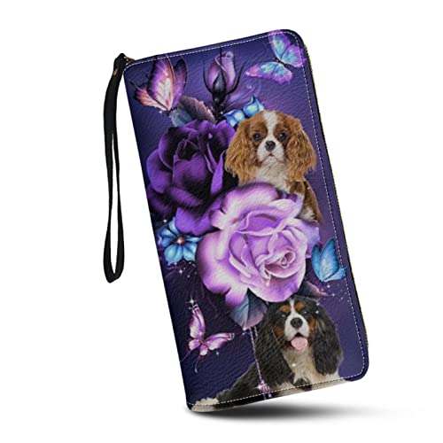 SCRAWLGOD Magican Butterfly Geldbörsen für Frauen mit Reißverschluss, Kartenhalter, Clutch, PU-Leder, Lange Geldbörse, Magischer Cavalier King Charles Spaniel Cover