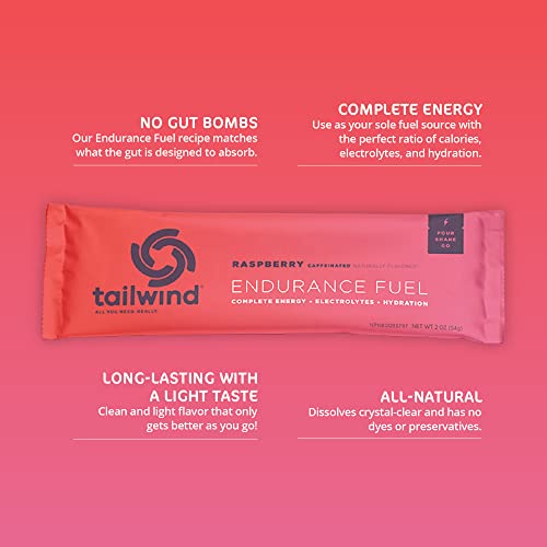 Image of Tailwind Nutrition Endurance Fuel, Caffeine Drink Powder Mix Single Serving with Electrolytes, Non-GMO, Free of Soy, Dairy, and Gluten, Vegan-Friendly, Raspberry Buzz, Pack of 12