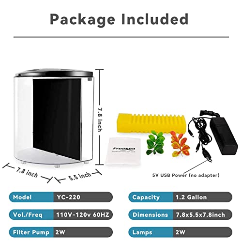 Yctech 1.2 Gallon Betta Aquarium Starter Kits Fish Tank With Led Light And Filter Pump Black (320Black) #TOP1