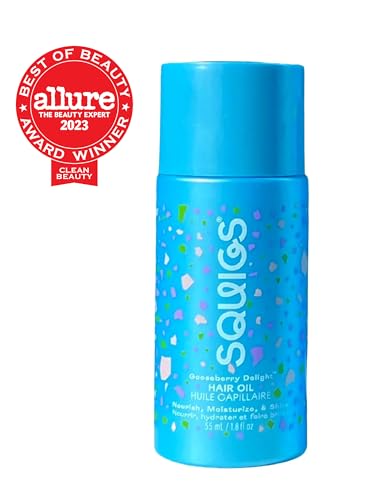 Image of Squigs Hair Growth Oil for Dry & Damaged Hair - with Amla, Castor & Coconut Oil Blend for Frizz Control, Hydration & Scalp Treatment - Pre-Wash & Styling Treatment - (1.86 Fl Oz)
