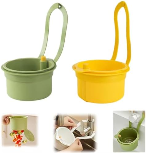 Kitchen Sink Strainer Basket, Faucet Hanging Strainer, Multi-Functional Food Colander,Press Automatic Dumping Kitchen Draining Basket, Corner Sink Trash Catcher for Food Waste