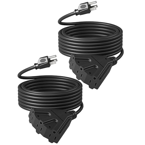 DEWENWILS 25FT Christmas Outdoor Extension Cord, 16/3 SJTW Tri-Tap Power Cable, Weatherproof, Heavy Duty Extension Cord for Holiday Decoration and Landscaping Lights, ETL Listed, Black, 2 Pa