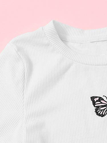 Soly Hux Girl's 2 Piece Outfits Cute Crop Tops And Pants Set Butterfly Summer Preppy Summer Clothes Black White 11-12Y #TOP3