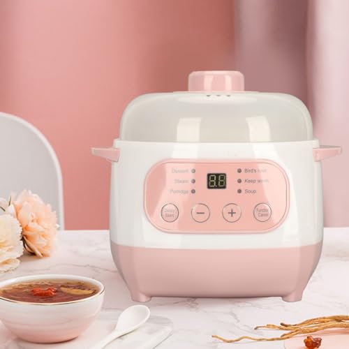 Electric Smart Ceramic Slow Cooker, 1L Soup and Porridge Maker with Anti Dry Burn Function, Multifunction Cooking Pot (Plug 110V)