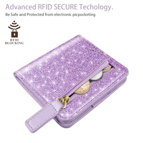 Image of Small Womens Glitter Wallet Thin Credit Card Holder Pocket | Compact Women Slim RFID Blocking Bling Wallets Bifold Ladies Mini Purse Pocket for Travel & Daily Use, Purple