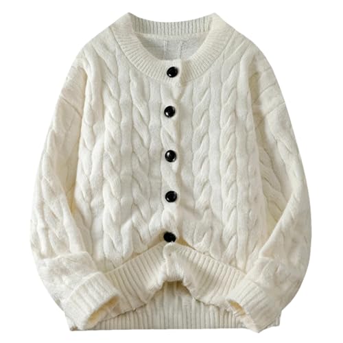 Zadaos Mencardigan Crewneck Sweater Autumn Winter Loose Pattern Casual Winter Chunky Ribbed Pullover