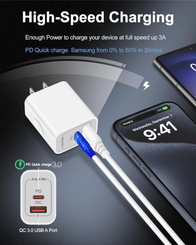 Image of USB-C Charger Block 20W Dual Port with USB-A and USB-C, 2 Pack | Fast Charging Box, Dual Port Phone Plug, Multi Pack, 20W Power Adapter, USBA & USBC Cube Wall Outlet for Apple iPhone Android
